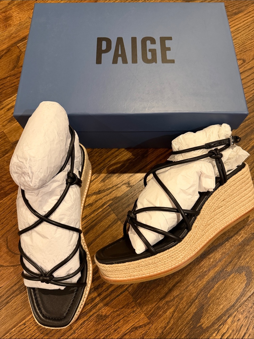Brand New Paige Black Espadrilles Wedges Size 8